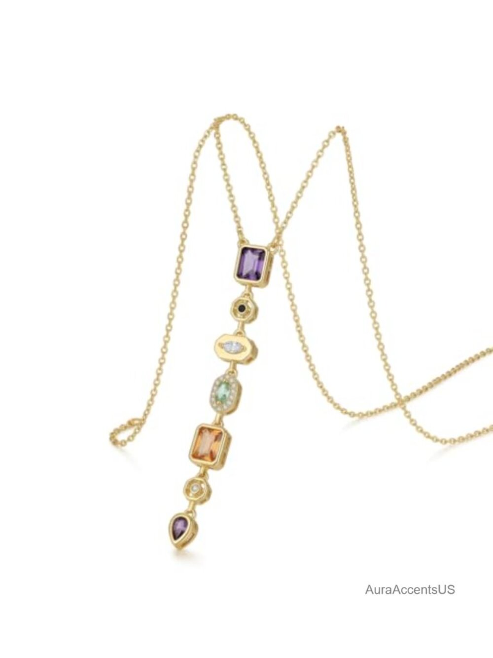 14K Gold Plated CZ Y Drop Pendant Necklace Lariat